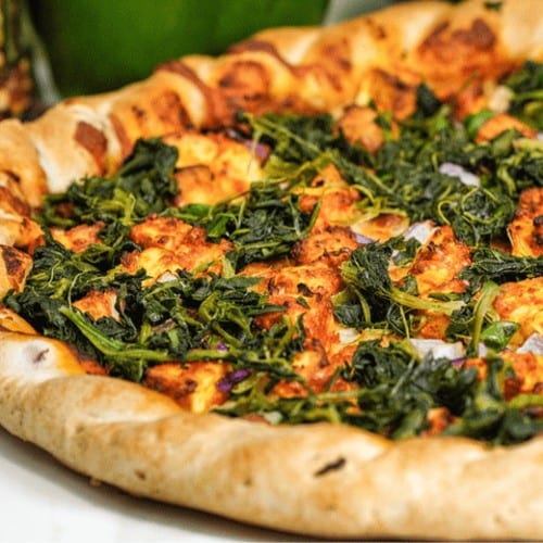 Palak (Spinach) Paneer Pizza.
